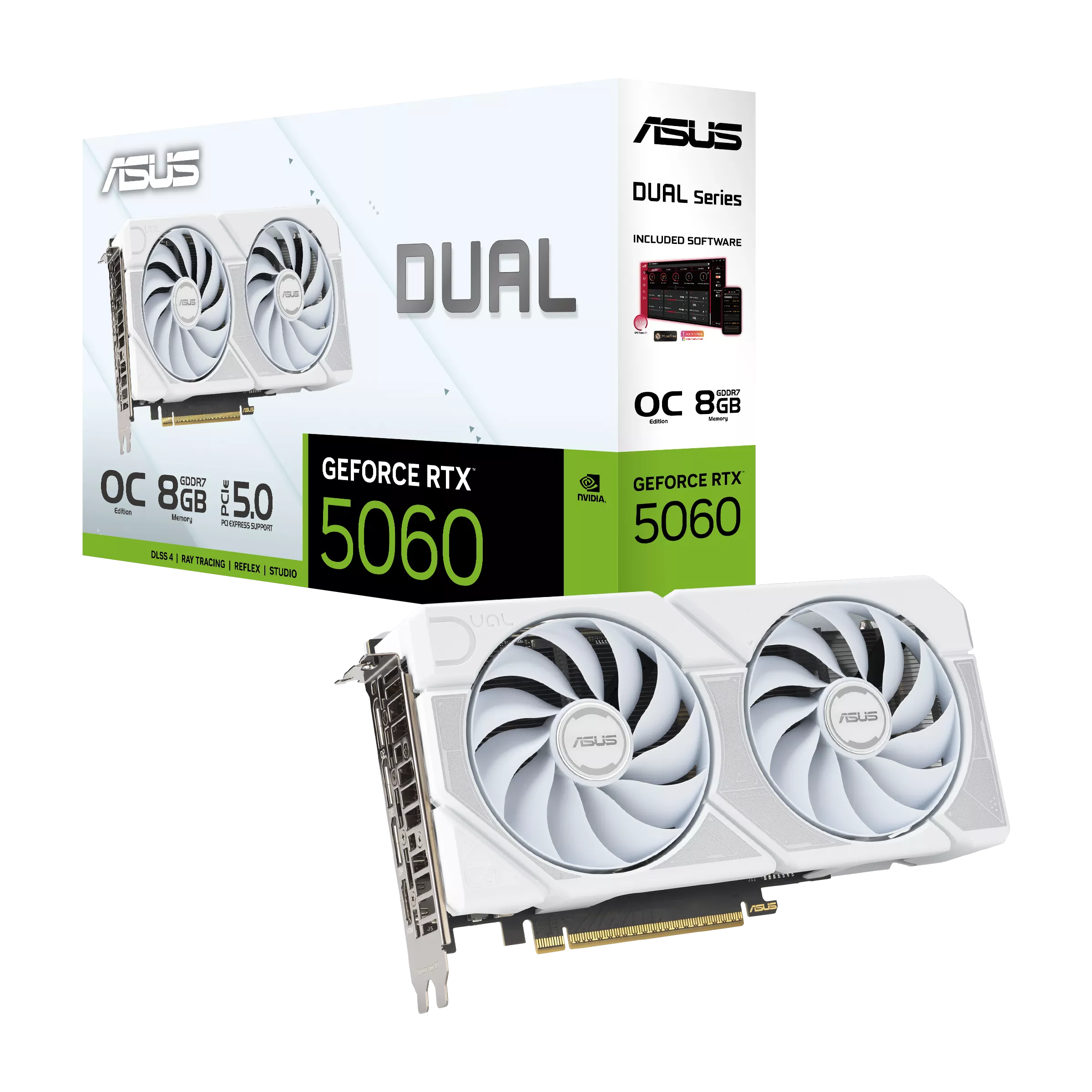 ASUS Dual GeForce RTX 5060 O8G White Graphics Card – 8GB GDDR6 Gaming GPU